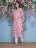 Pink Cotton Chikankari Kurti For Women