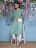 Green Cotton Chikankari Kurti For Women
