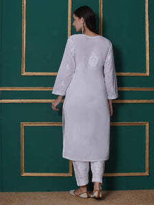 White Cotton Chikankari Kurti For Women