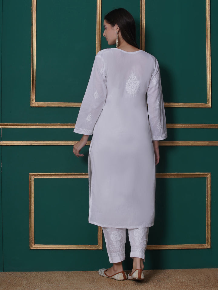 White Cotton Chikankari Kurti For Women