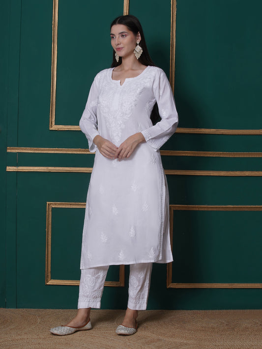 White Cotton Chikankari Kurti For Women