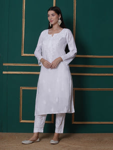 White Cotton Chikankari Kurti For Women