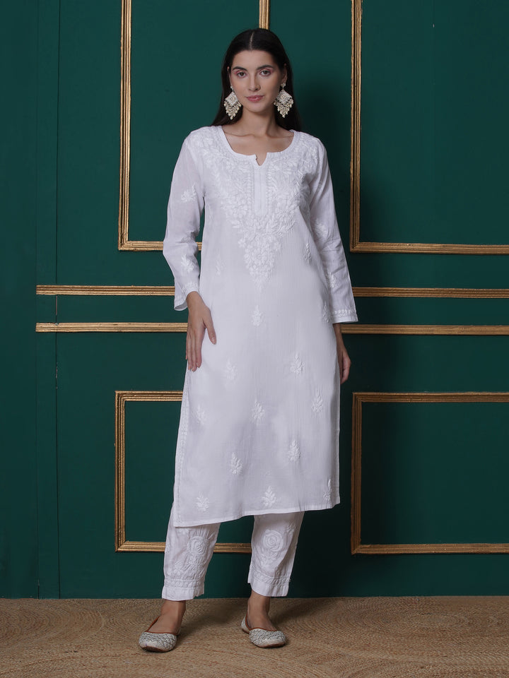 White Cotton Chikankari Kurti For Women