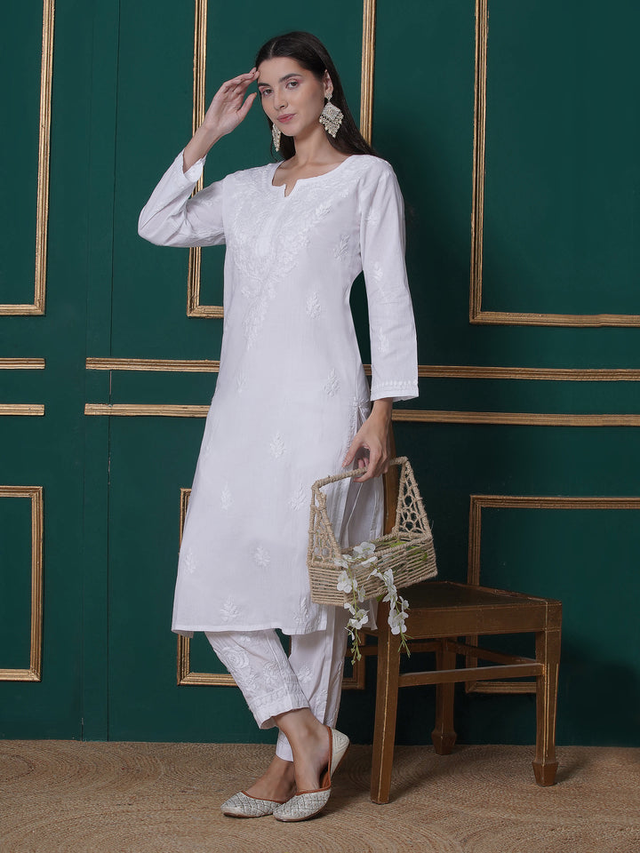 White Cotton Chikankari Kurti For Women