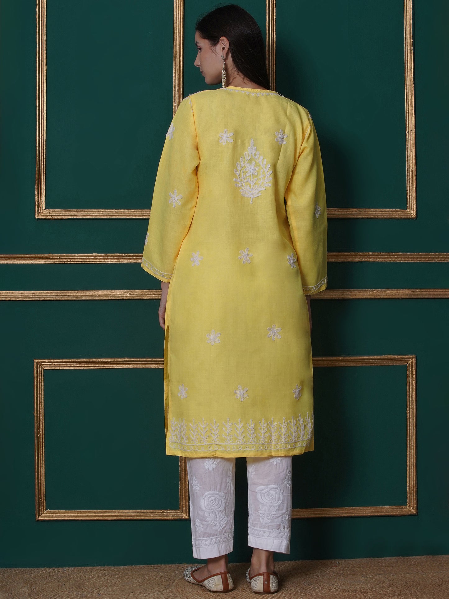 Combo Yellow Cotton Chikankari Kurti For Women and Chikankari Pant | 70% OFF Today By Saahiba