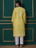 Yellow Cotton Chikankari Kurti For Women