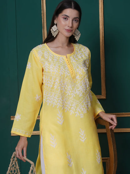 Combo Yellow Cotton Chikankari Kurti For Women and Chikankari Pant | 70% OFF Today By Saahiba