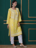 Yellow Cotton Chikankari Kurti For Women