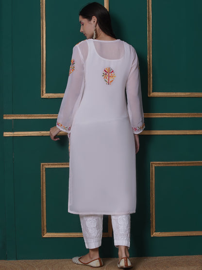 Combo White Cotton Chikankari Kurti For Women and Chikankari Pant By Saahiba | 70% OFF Today