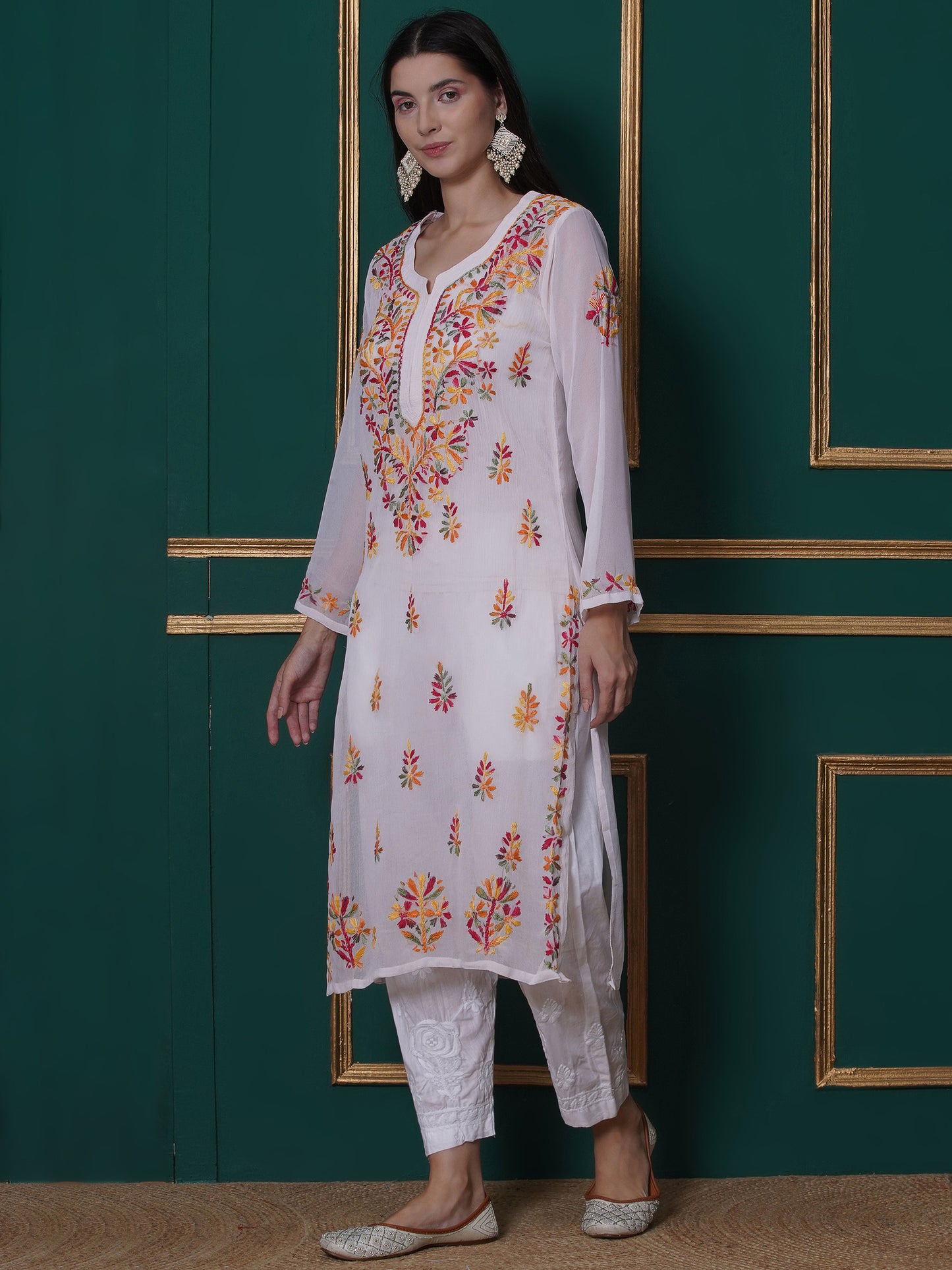 Combo White Cotton Chikankari Kurti For Women and Chikankari Pant By Saahiba | 70% OFF Today