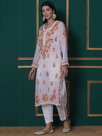 Combo White Cotton Chikankari Kurti For Women and Chikankari Pant By Saahiba | 70% OFF Today
