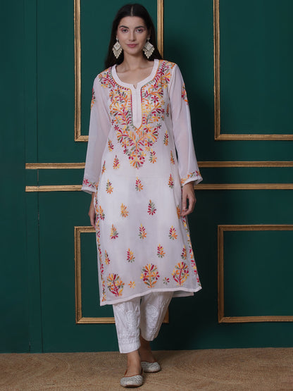 Combo White Cotton Chikankari Kurti For Women and Chikankari Pant By Saahiba | 70% OFF Today