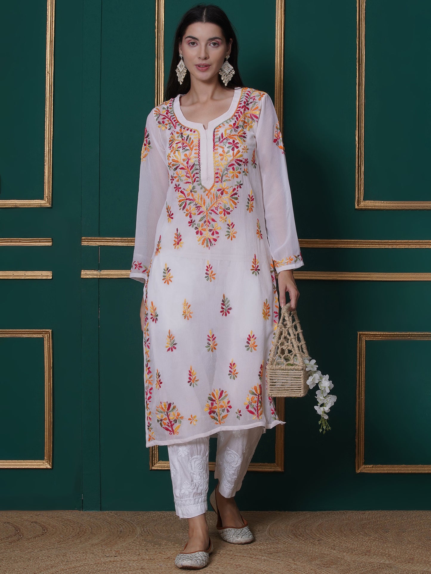 Combo White Cotton Chikankari Kurti For Women and Chikankari Pant By Saahiba | 70% OFF Today