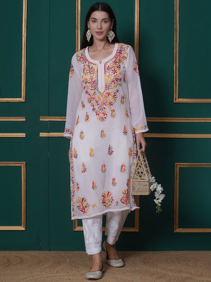 Combo White Cotton Chikankari Kurti For Women and Chikankari Pant By Saahiba | 70% OFF Today