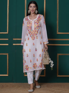White Cotton Chikankari Kurti For Women
