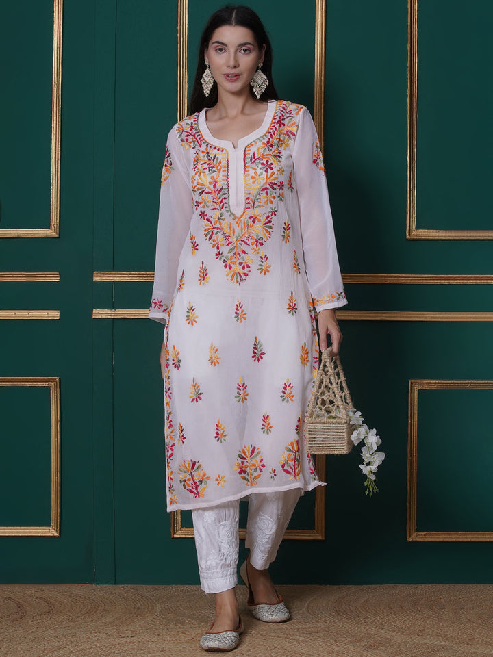White Cotton Chikankari Kurti For Women