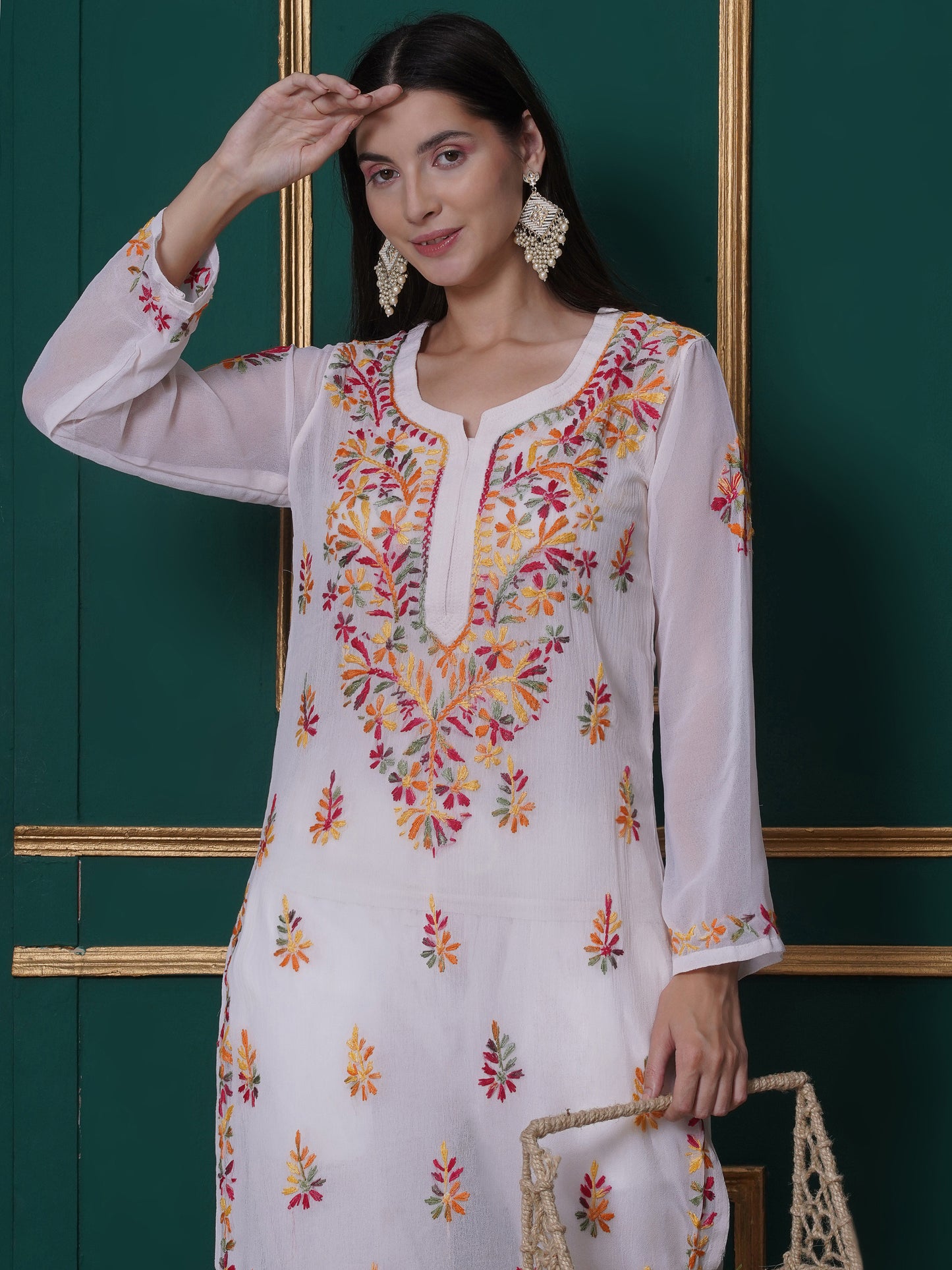 Combo White Cotton Chikankari Kurti For Women and Chikankari Pant By Saahiba | 70% OFF Today