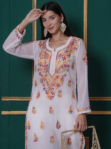 White Cotton Chikankari Kurti For Women
