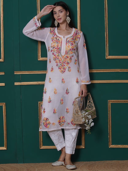 Combo White Cotton Chikankari Kurti For Women and Chikankari Pant By Saahiba | 70% OFF Today