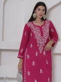 Dark Pink Cotton Chikankari Kurti For Women