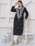 Black Cotton Chikankari Kurti For Women