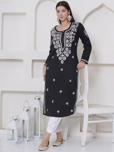 Black Cotton Chikankari Kurti For Women