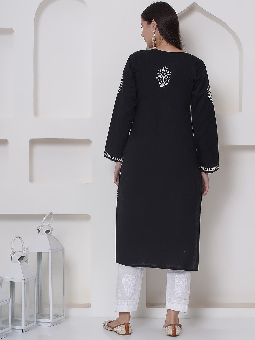 Black Cotton Chikankari Kurti For Women