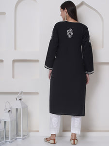 Black Cotton Chikankari Kurti For Women