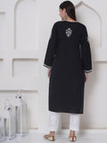 Black Cotton Chikankari Kurti For Women