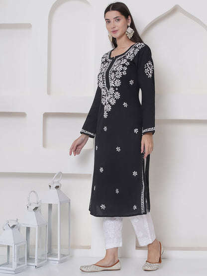 Black Cotton Chikankari Kurti For Women