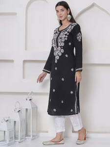 Black Cotton Chikankari Kurti For Women