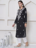 Black Cotton Chikankari Kurti For Women