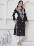 Black Cotton Chikankari Kurti For Women