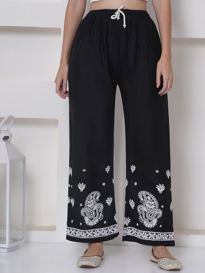Black White Cotton Chikankari Plazzo For Women