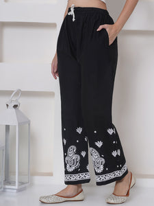 Black White Cotton Chikankari Plazzo For Women
