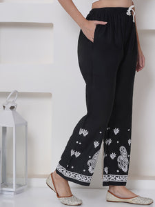 Black White Cotton Chikankari Plazzo For Women