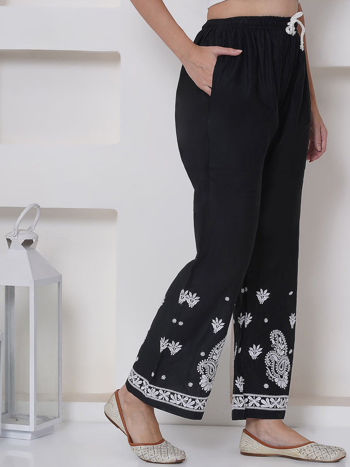 Black White Cotton Chikankari Plazzo For Women