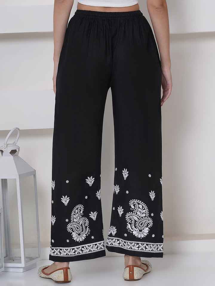 Black White Cotton Chikankari Plazzo For Women