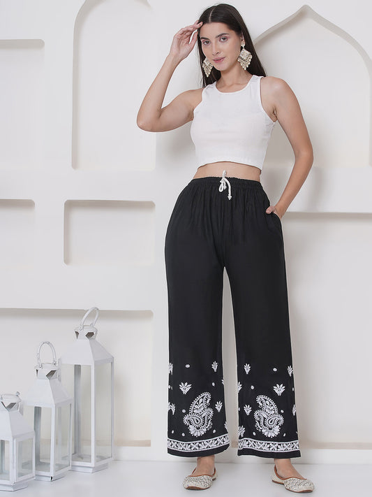 Black White Cotton Chikankari Plazzo For Women