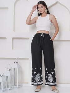 Black White Cotton Chikankari Plazzo For Women