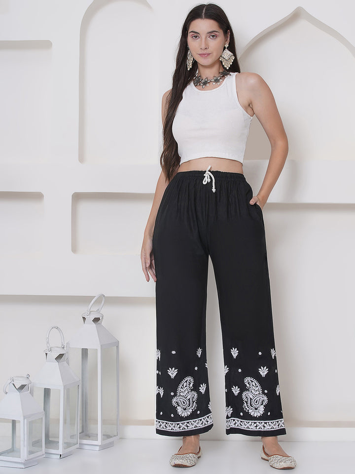 Black White Cotton Chikankari Plazzo For Women