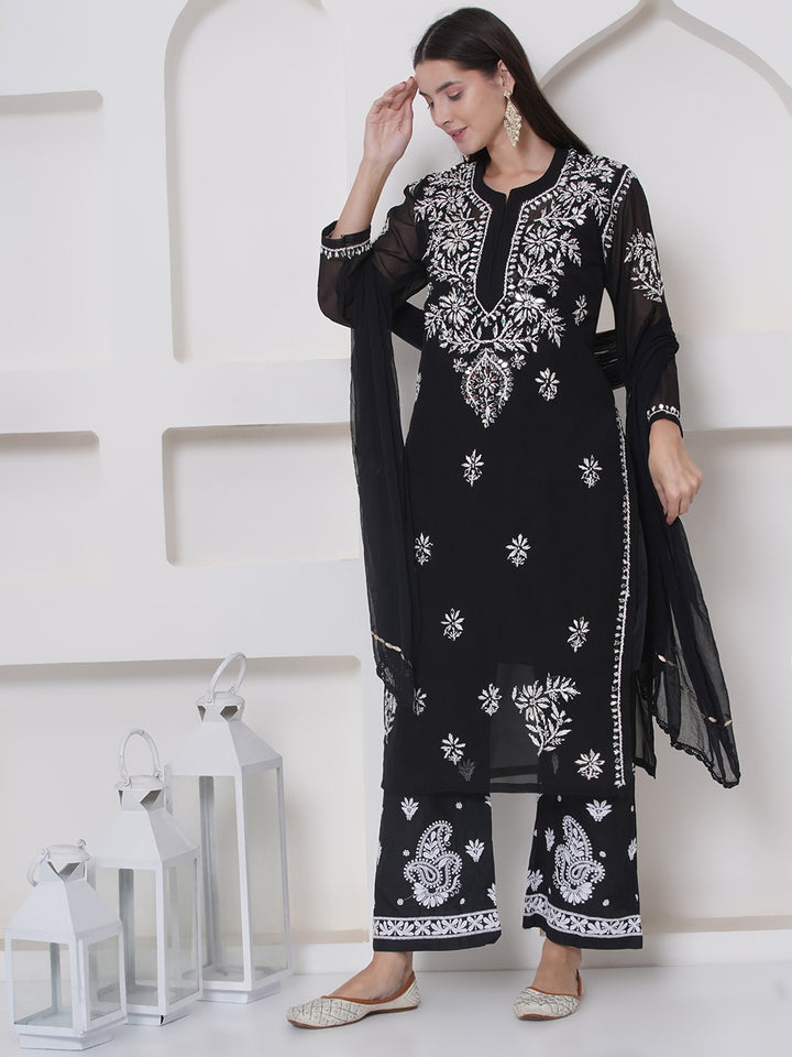 Combo Black Cotton Chikankari Kurti For Women and Chikankari Plazzo By Saahiba | 70% OFF Today
