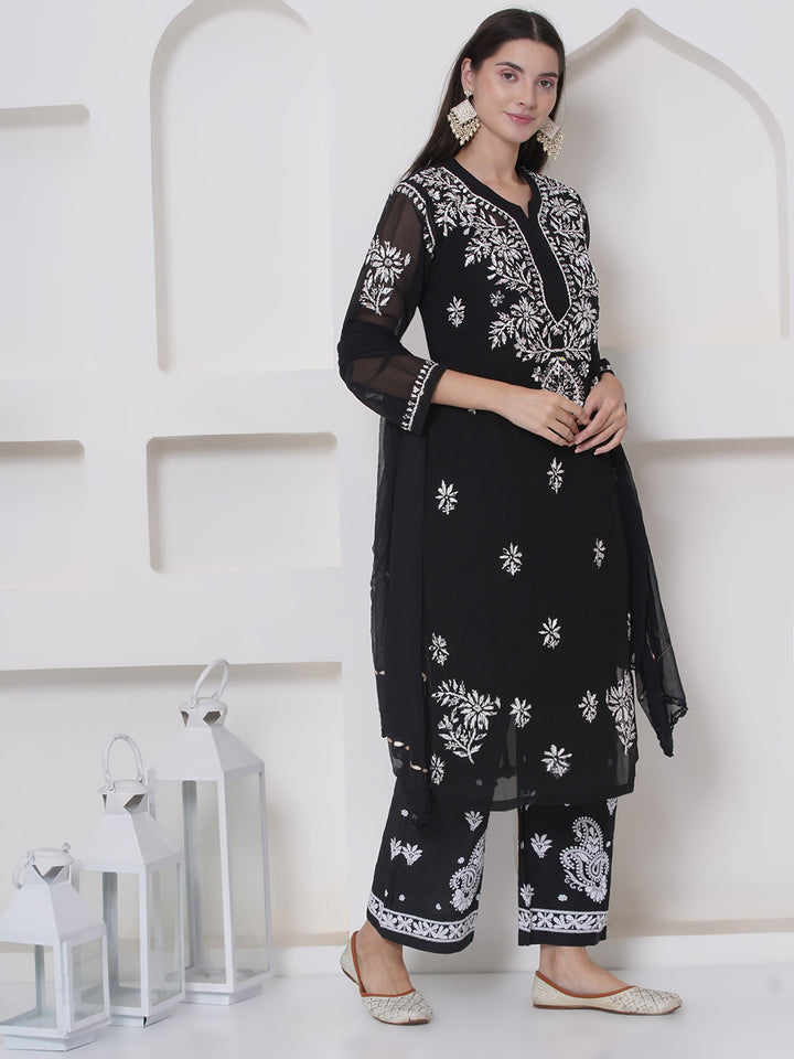 Combo Black Cotton Chikankari Kurti For Women and Chikankari Plazzo By Saahiba | 70% OFF Today