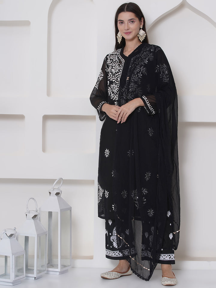 Combo Black Cotton Chikankari Kurti For Women and Chikankari Plazzo By Saahiba | 70% OFF Today
