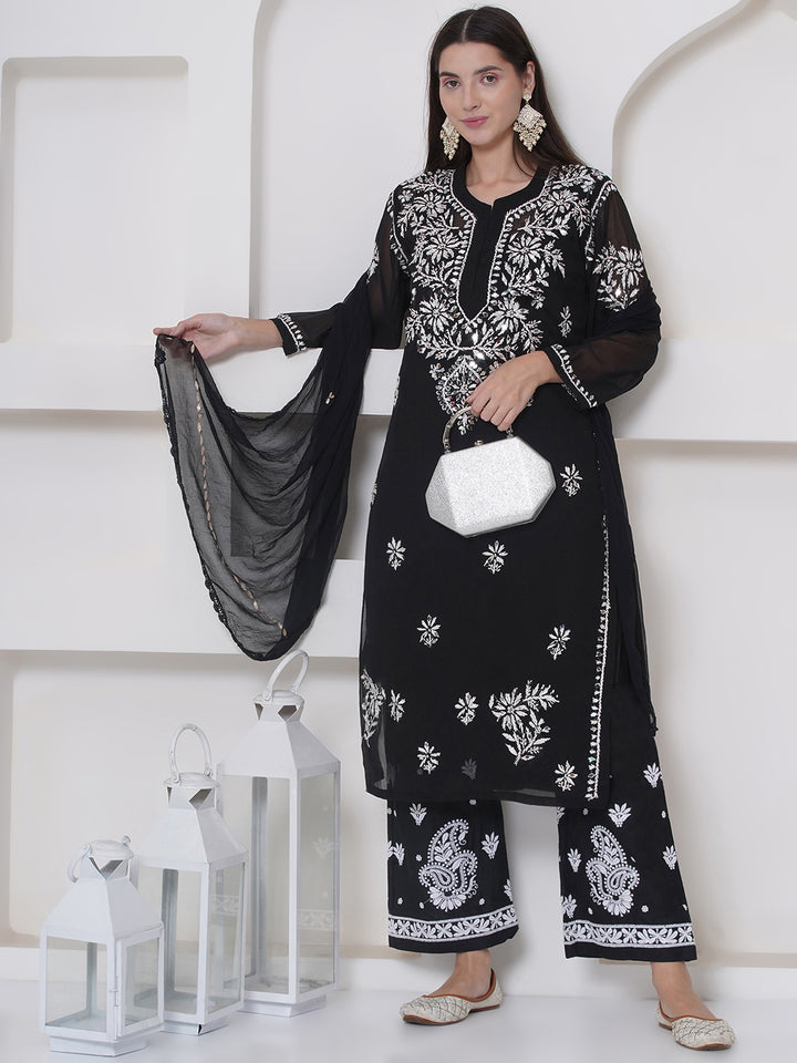 Combo Black Cotton Chikankari Kurti For Women and Chikankari Plazzo By Saahiba | 70% OFF Today