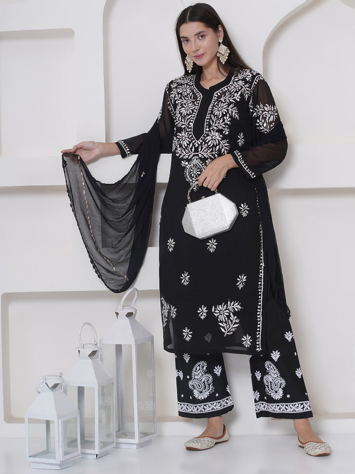 Combo Black Cotton Chikankari Kurti For Women and Chikankari Plazzo By Saahiba | 70% OFF Today