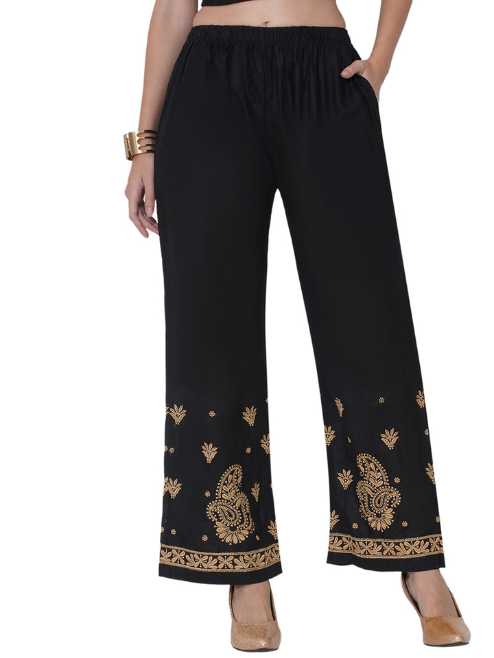 Black Golden Cotton Chikankari Plazzo For Women