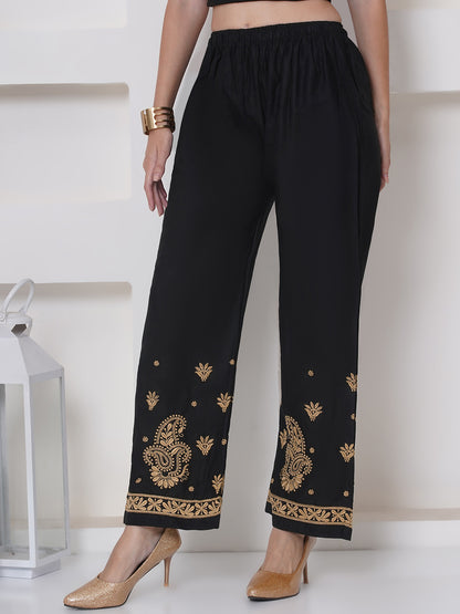Black Golden Cotton Chikankari Plazzo For Women