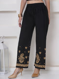 Black Golden Cotton Chikankari Plazzo For Women
