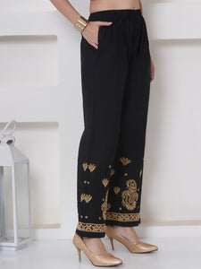Black Golden Cotton Chikankari Plazzo For Women